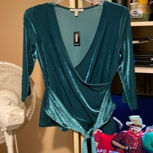 NWT. Express ribbed metallic wrap top